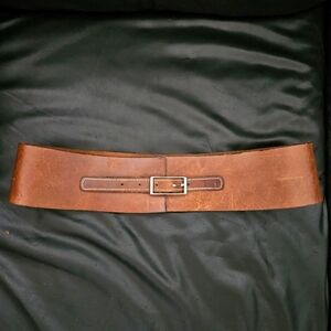 Danier 100% Leather Stainless Steel Hardware Broad Samurai Buckle Brown  Belt
